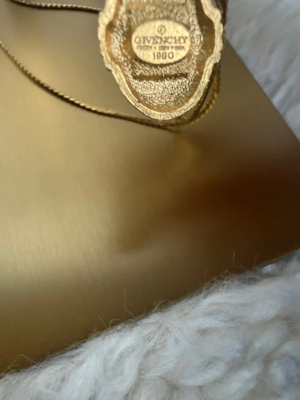Givenchy Gold-Tone Pendant Necklace with Textured Medallion Diamond Like stones - Picture 2 of 4